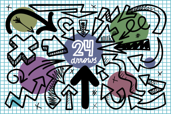 24 Monochrome Sketched Arrows Set: Graphics for Creative Projects