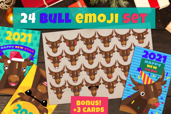 Bull Emoji Set Happy New Year Bonus