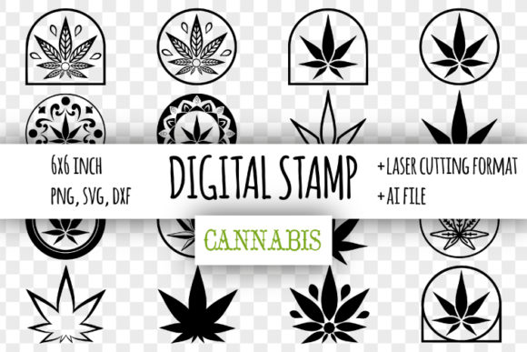 Cannabis Digital Stamp. Marijuana Leaf Graphics