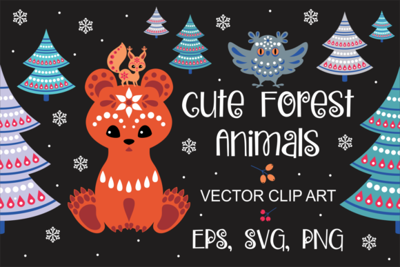 Cute Forest Animals in Ethnic Style Graphics