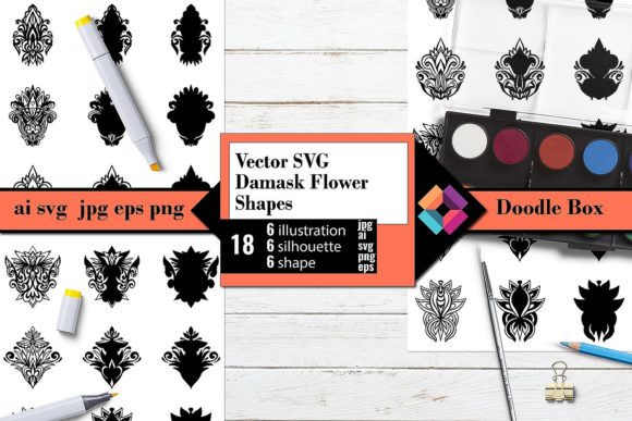 Damask Flower Shapes Vector for Crafts and Graphics