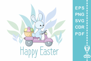 Easter Design with Bunny on a Moped Graphics & Crafts