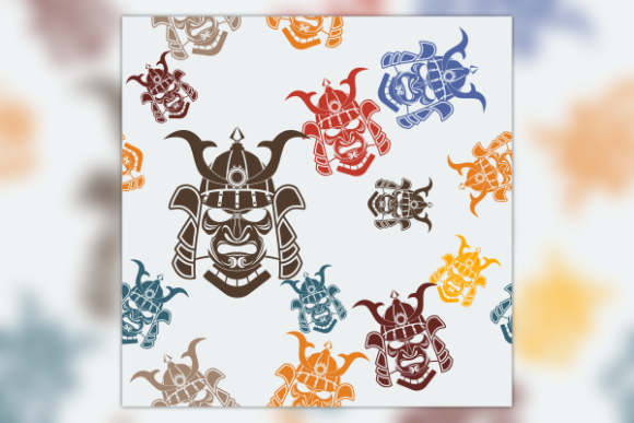 Flat Style Samurai Mask Seamless Pattern