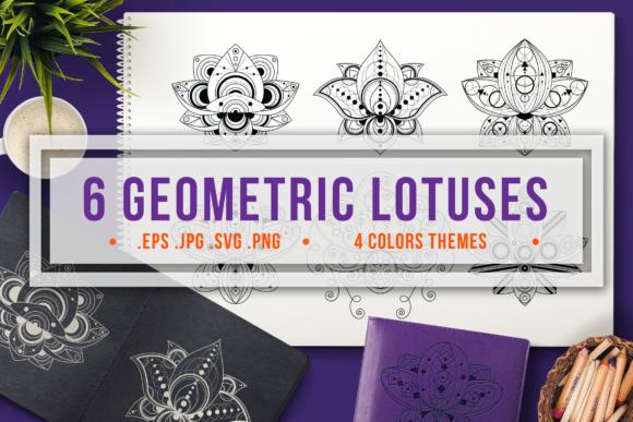 Geometric Lotuses Set: Graphics for Decorative Elements