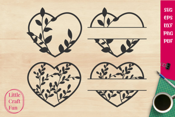 Heart Leaves and Split Monograms Graphics for Crafts