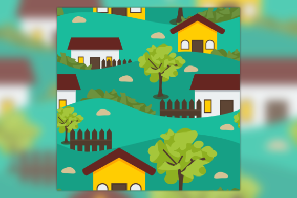 Village Illustration Seamless Pattern: Graphics for Creative Projects